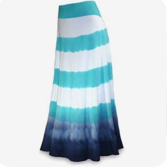 NWT Design History Blue White Stripes a ombré Maxi High Waisted Skirt - Picture 1 of 5